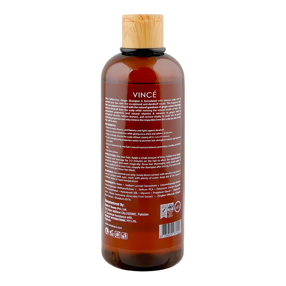 Vince Ginger Shampoo, Sulfates, Paraben & Fragrance Free, For Dry Hair, 300ml - Image 3