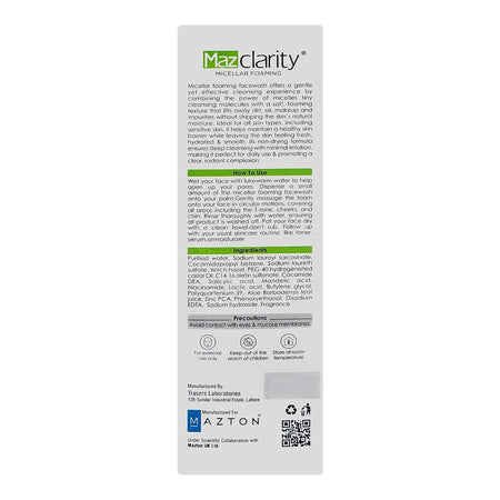 Mazton MazClarity Micellar Foaming Face Wash, For Oily Combination Skin, 100ml - Image 3
