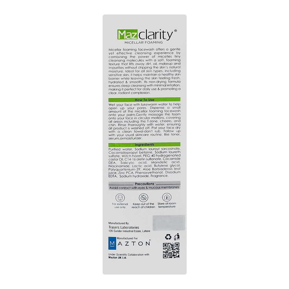 Mazton MazClarity Micellar Foaming Face Wash, For Oily Combination Skin, 100ml - Image 3