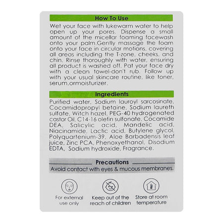 Mazton MazClarity Micellar Foaming Face Wash, For Oily Combination Skin, 100ml - Image 4
