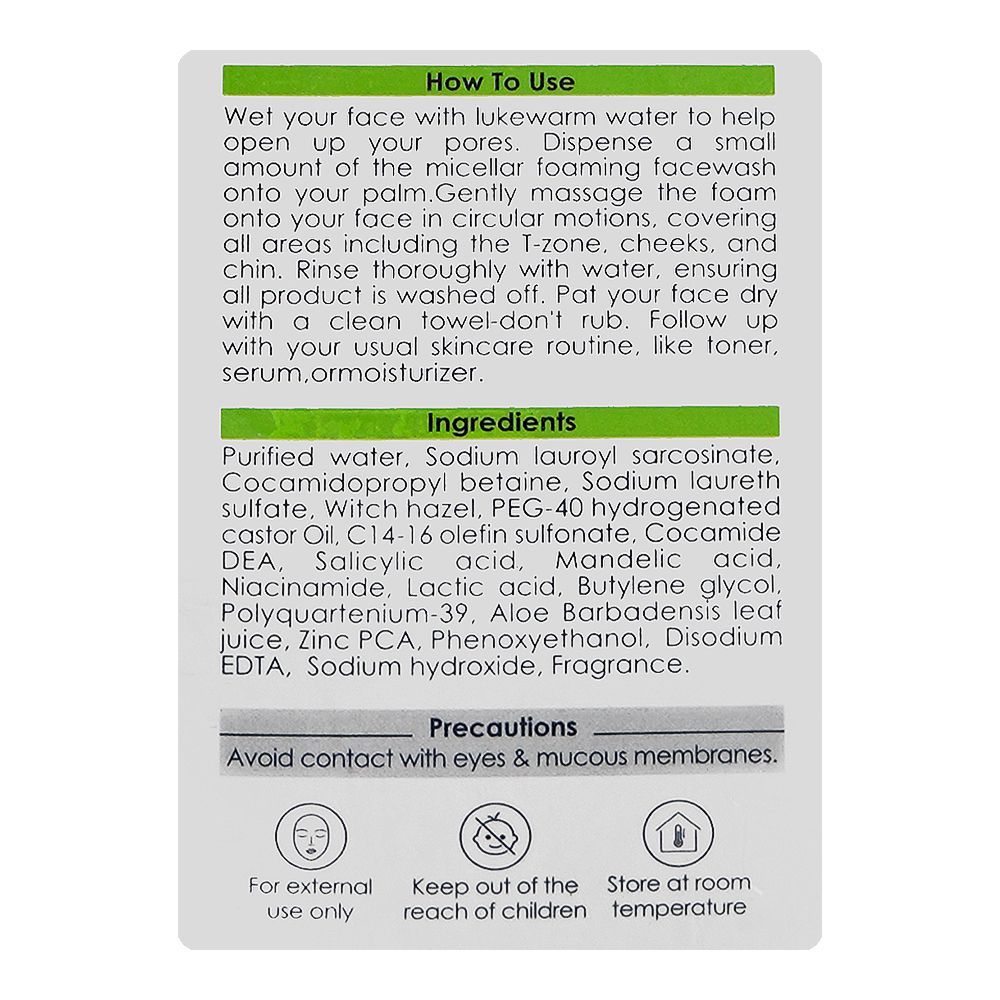 Mazton MazClarity Micellar Foaming Face Wash, For Oily Combination Skin, 100ml - Image 4