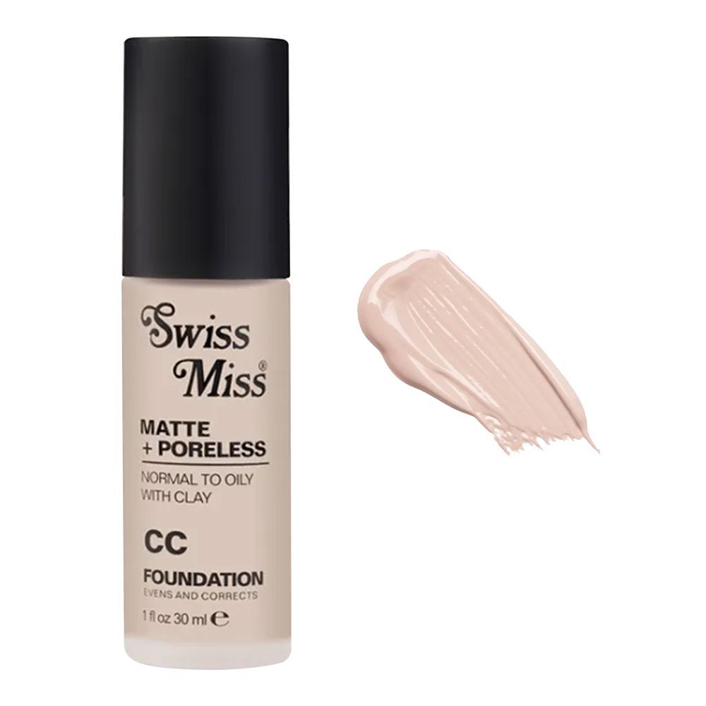 Swiss Miss Matte + Poreless Normal To Oily With Clay CC Foundation, SM01 Light Ivory, 30ml - Main Image