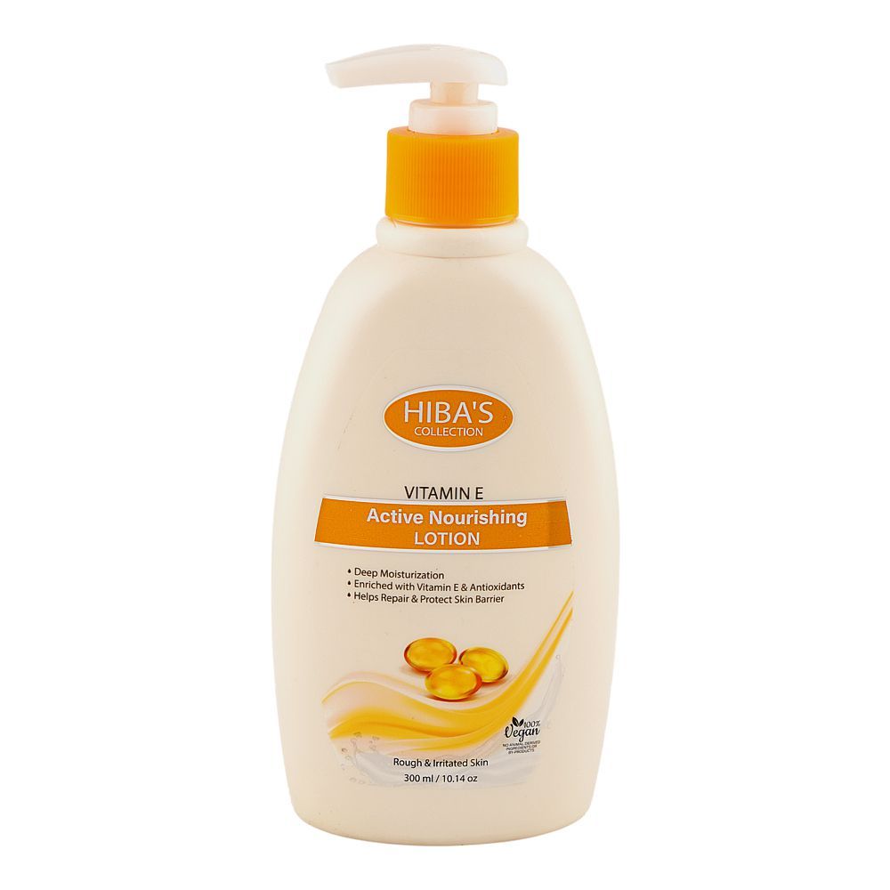 Hiba's Collection Vitamin E Active Nourishing Lotion, Vegan, For Rough & Irritated Skin, 300ml - Main Image