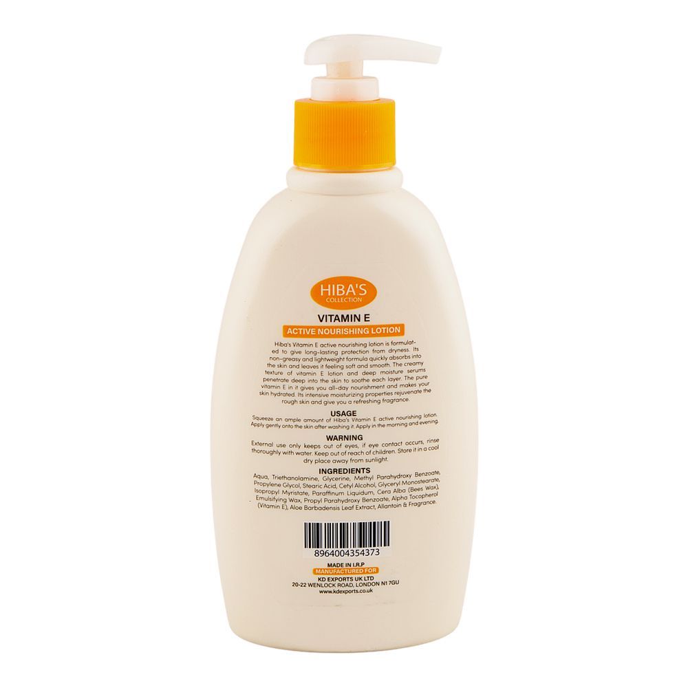 Hiba's Collection Vitamin E Active Nourishing Lotion, Vegan, For Rough & Irritated Skin, 300ml - Image 2