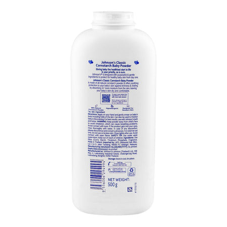 Johnson's Classic Corn Starch Baby Powder, Paraben, Phthalates & Dyes, For Dry Skin, 500gm Thai - Image 2