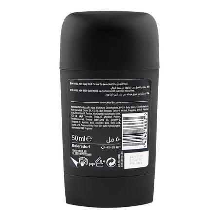 Nivea Men 72H Deep Black Carbon Dark Wood Deodorant Stick, Anti-Perspirant, 50ml - Image 2