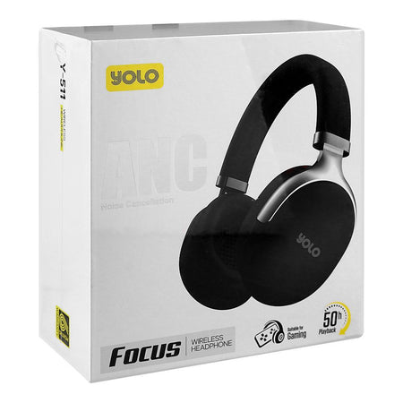 Yolo Focus ANC Wireless Headphone, 50 Hours Play Time, Black, For Gaming, Y-511 - Image 2