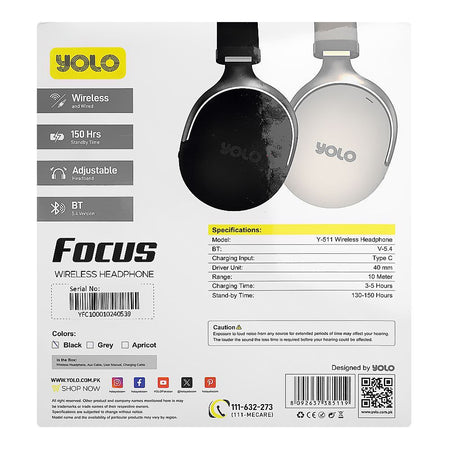 Yolo Focus ANC Wireless Headphone, 50 Hours Play Time, Black, For Gaming, Y-511 - Image 3