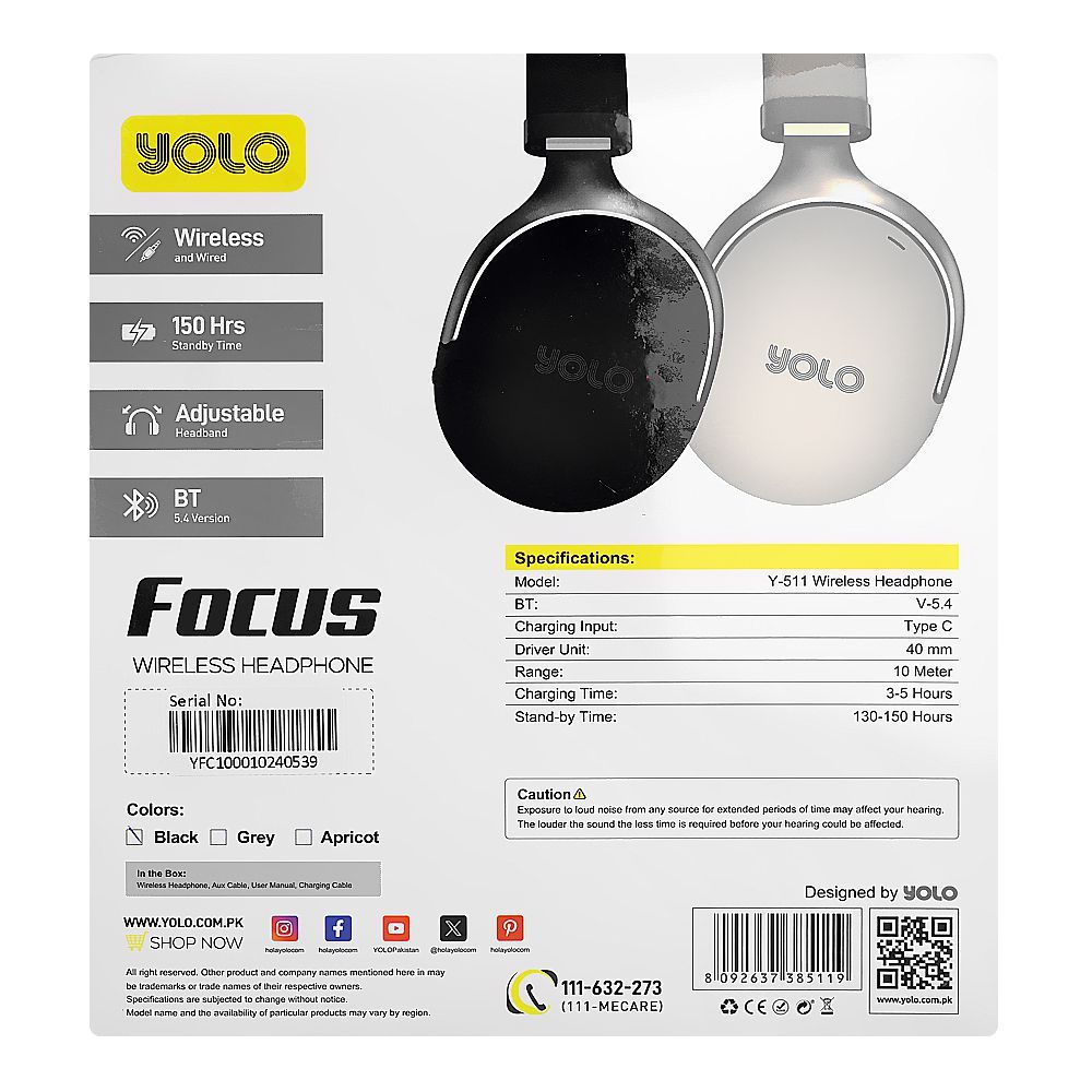 Yolo Focus ANC Wireless Headphone, 50 Hours Play Time, Black, For Gaming, Y-511 - Image 3