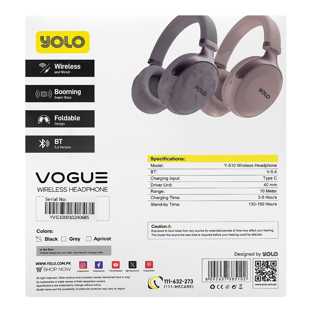 Yolo Vogue ANC Wireless Headphone, 50 Hours Play Time, Black, Y-510 - Image 3