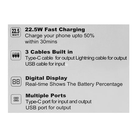 Yolo Hyper Insta Go 10000mAh Power Bank, 22.5W, Built-In Type-C & Lightning Cable - Image 5