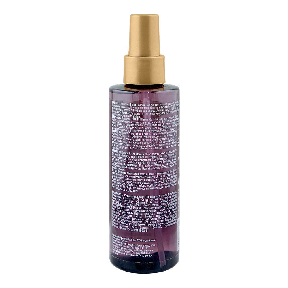 CHI Brilliance Shine Serum Light Weight Leave-In Treatment, Paraben Free, For All Types Of Hair, 177ml - Image 2
