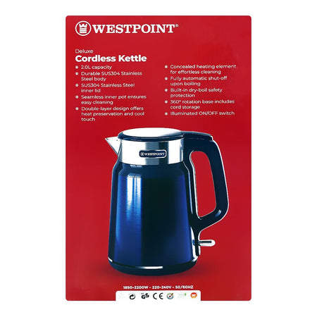 West Point Deluxe Cordless Kettle, 2-Liters, 1850-2200W, 220-240V, WF-6184 - Image 3
