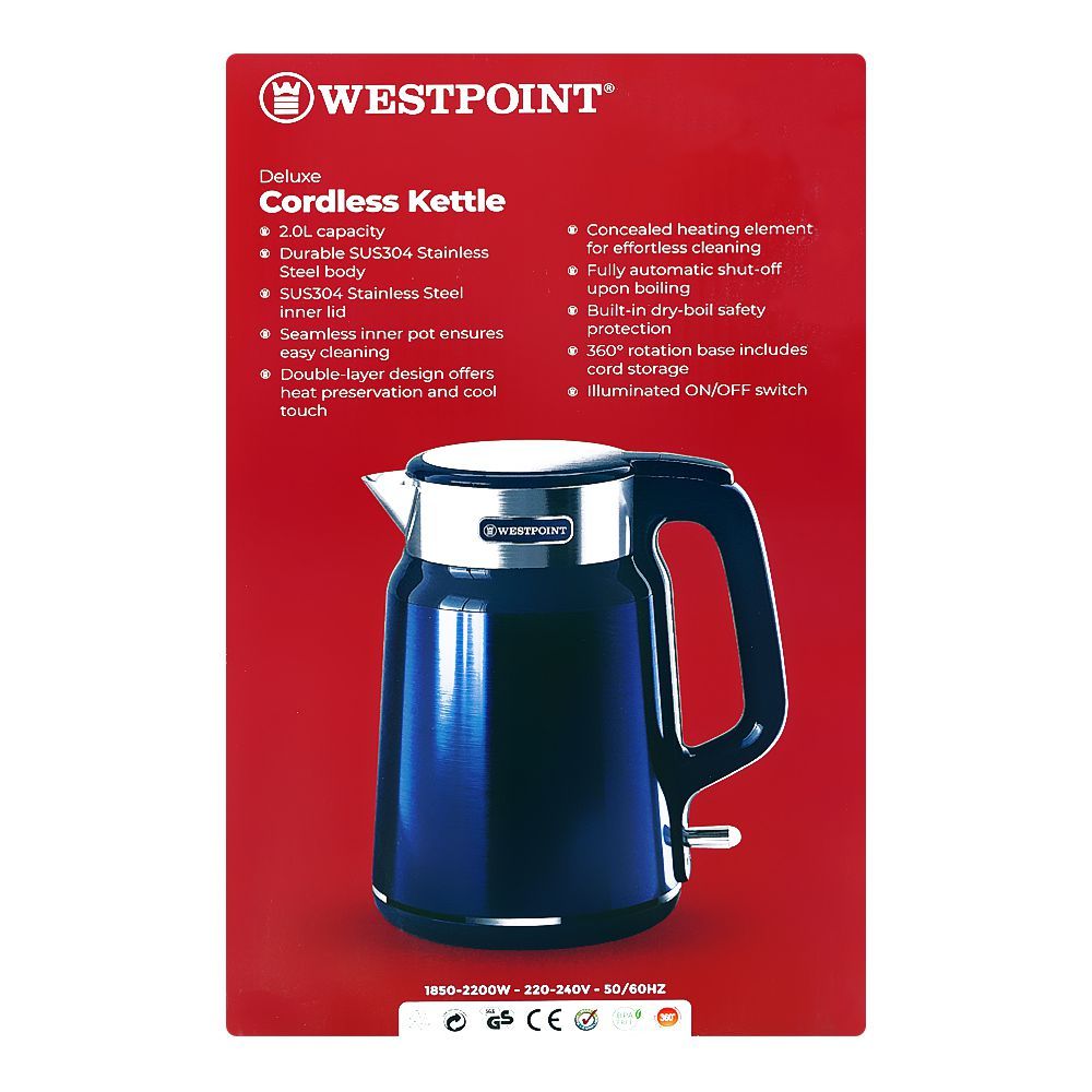 West Point Deluxe Cordless Kettle, 2-Liters, 1850-2200W, 220-240V, WF-6184 - Image 3