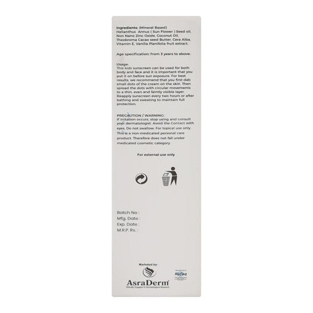 Asra Derm Gluvit-S Sun Care Cream For Kids, SPF-40, Cacao Seed Butter, Vitamin E, Water Resistant, 50ml - Image 2