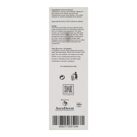 Asra Derm Gluvit-S Sun Care Cream For Kids, SPF-40, Cacao Seed Butter, Vitamin E, Water Resistant, 50ml - Image 3