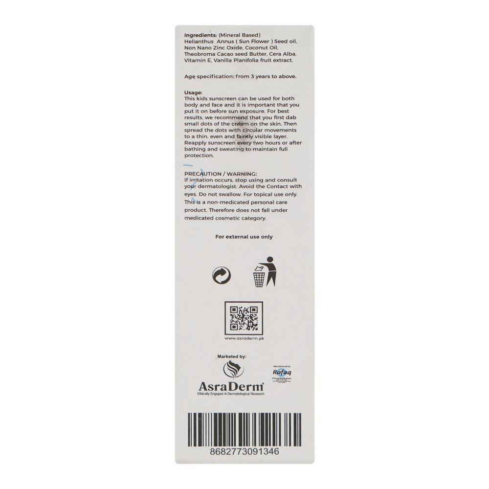 Asra Derm Gluvit-S Sun Care Cream For Kids, SPF-40, Cacao Seed Butter, Vitamin E, Water Resistant, 50ml - Image 3