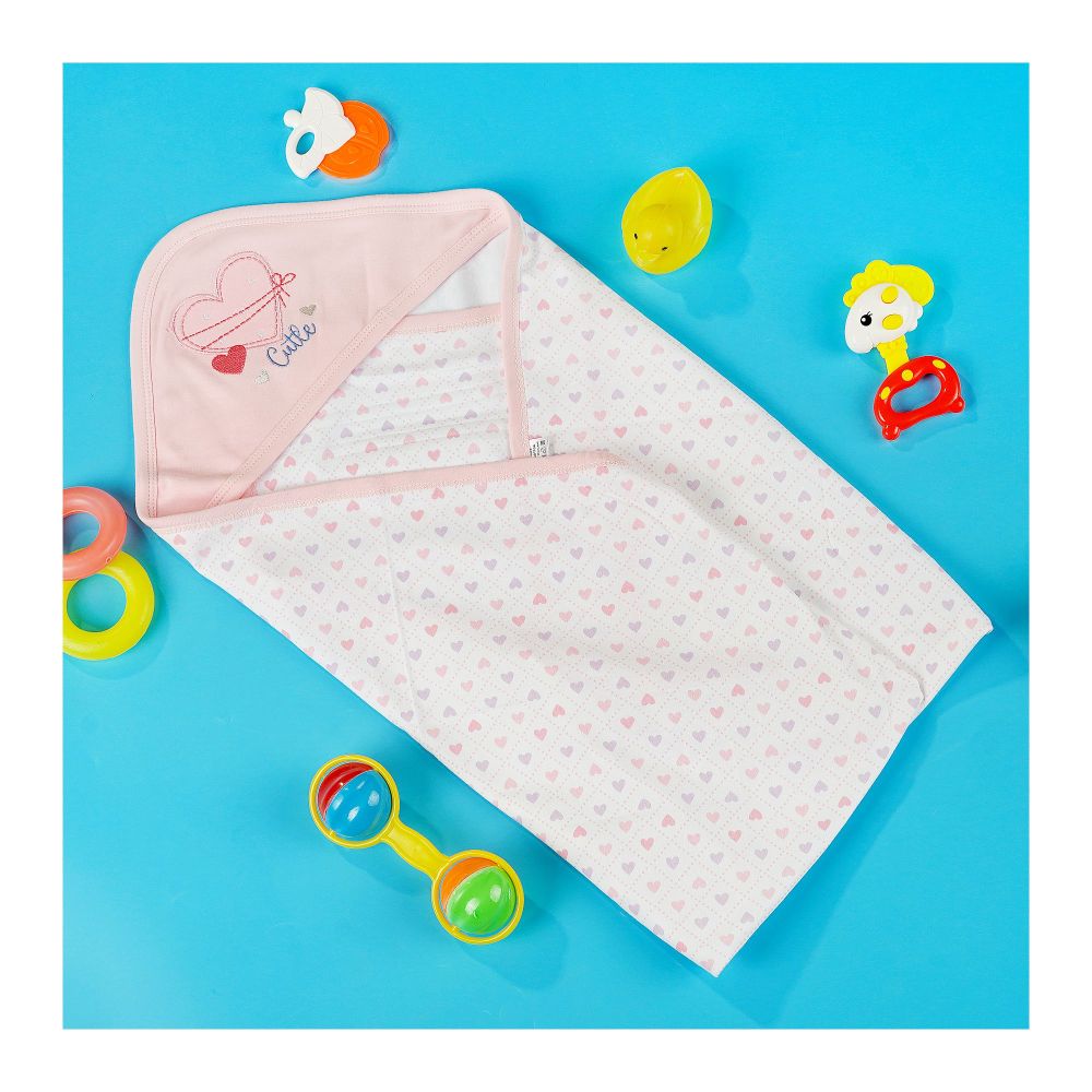 TG Kids Center Baby Hanger Wrapping Sheet, Pink White Heart - Main Image