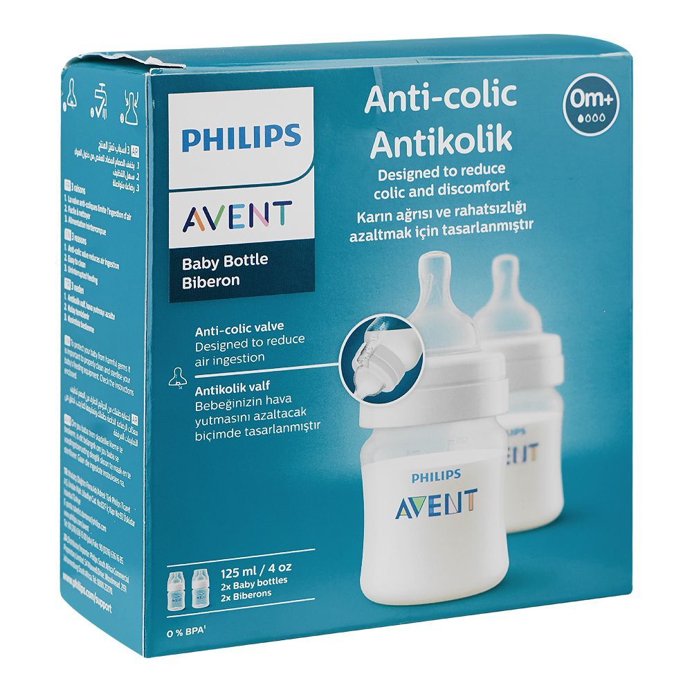 Avent Anti-Colic Feeding Bottle, For 0 Months+ 125ml, BPA Free, SCY100/02, 2-Pack - Image 2