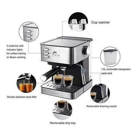 E-Lite Premium Espresso Machine, 850W, 1.6 Liters Water Tank, EEM-010 - Image 2