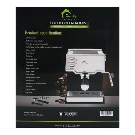 E-Lite Premium Espresso Machine, 850W, 1.6 Liters Water Tank, EEM-010 - Image 5