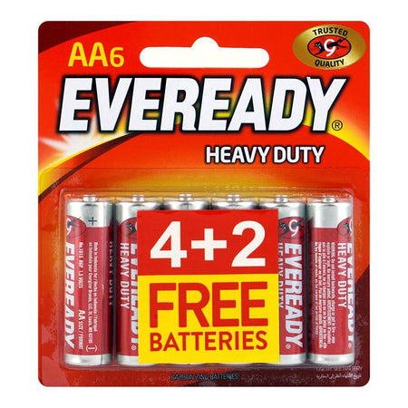 Eveready Heavy Duty Carbon Zinc Batteries, AA Battery Cells, Red, 4 + 2 Free Batteries - Main Image