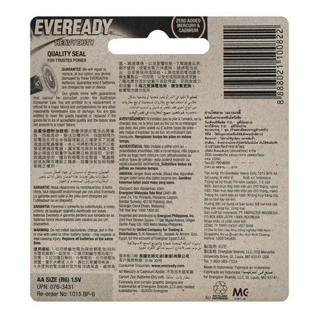 Eveready Heavy Duty Carbon Zinc Batteries, AA Battery Cells, Red, 4 + 2 Free Batteries - Image 2