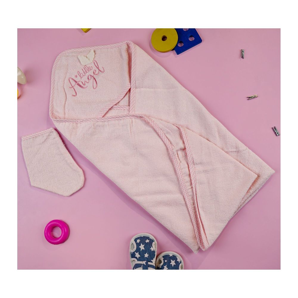 TG Kids Center Baby Hooded Bath Towel, Baby Pink Little Angle - Main Image