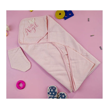 TG Kids Center Baby Hooded Bath Towel, Baby Pink Little Angle - Main Image