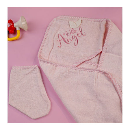 TG Kids Center Baby Hooded Bath Towel, Baby Pink Little Angle - Image 2