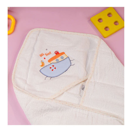 TG Kids Center Baby Hooded Bath Towel, White Multi Big Boat - Image 2