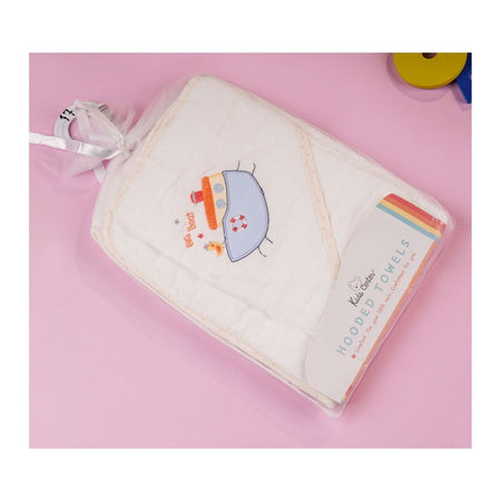 TG Kids Center Baby Hooded Bath Towel, White Multi Big Boat - Image 3