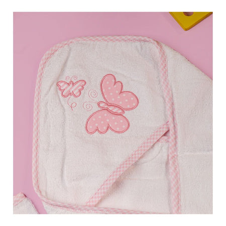 TG Kids Center Baby Hooded Bath Towel, White Pink Butterfly - Image 2