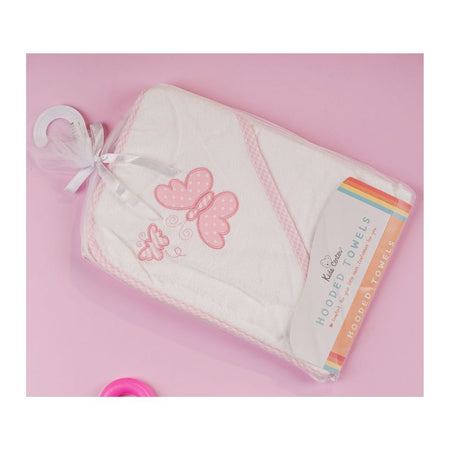 TG Kids Center Baby Hooded Bath Towel, White Pink Butterfly - Image 3