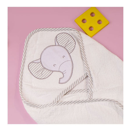 TG Kids Center Baby Hooded Bath Towel, White Gray Elephant - Image 2