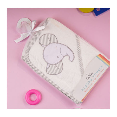 TG Kids Center Baby Hooded Bath Towel, White Gray Elephant - Image 3
