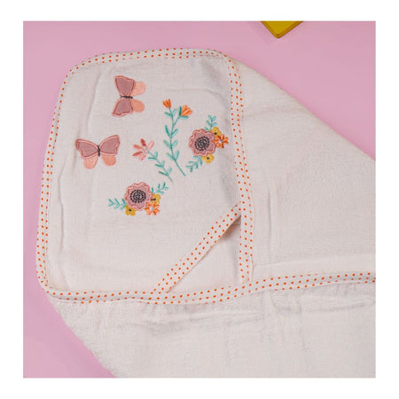 TG Kids Center Baby Hooded Bath Towel, White Multi Flower - Image 2