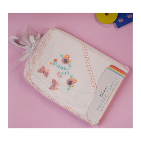 TG Kids Center Baby Hooded Bath Towel, White Multi Flower - Image 3