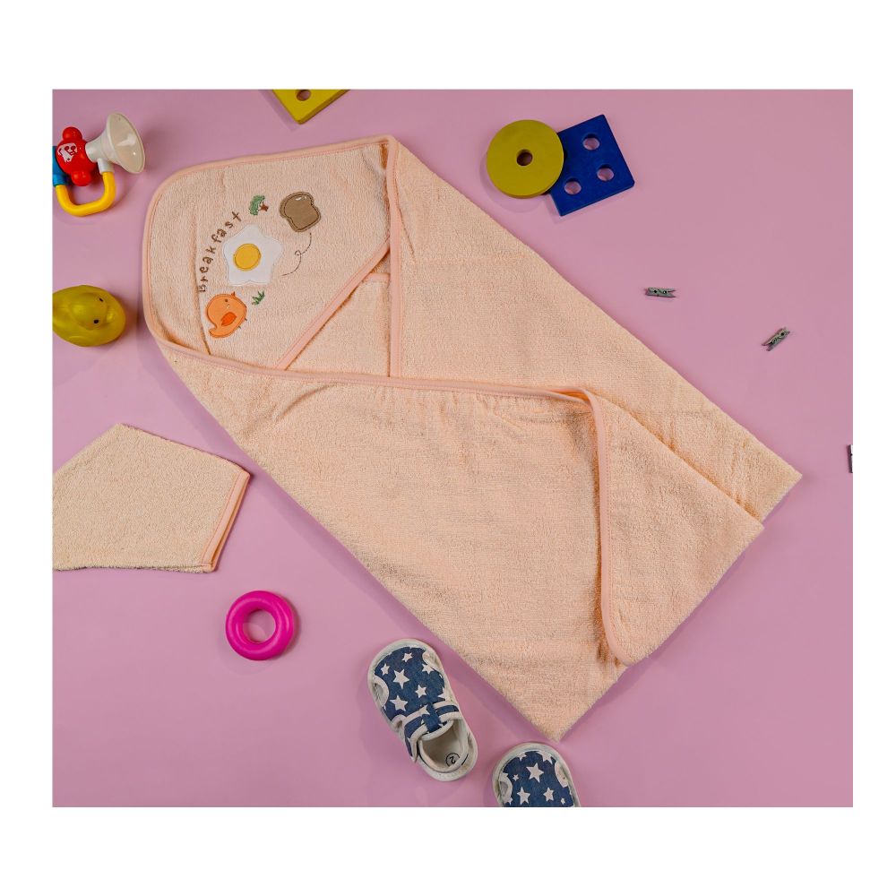 TG Kids Center Baby Hooded Bath Towel, Peach Multi Breakfast - Main Image
