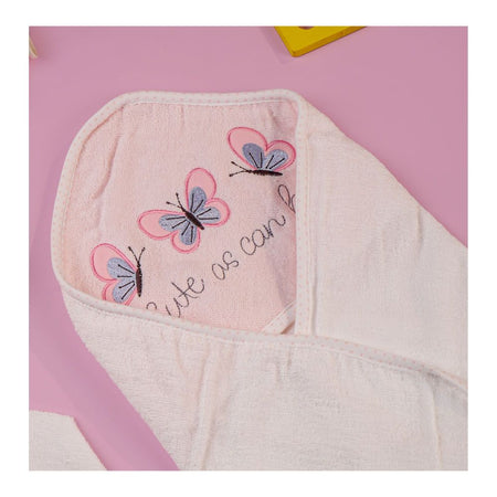 TG Kids Center Baby Hooded Bath Towel, Pink White Butterfly - Image 2