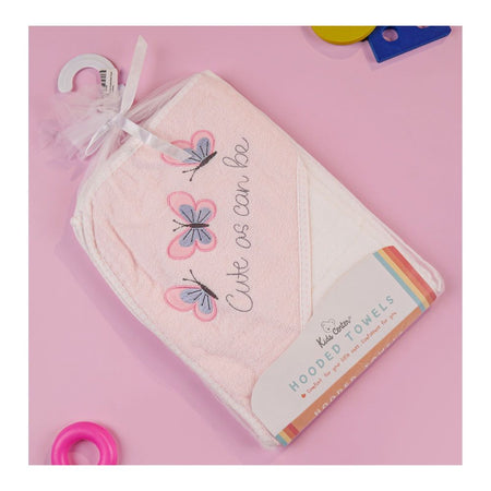 TG Kids Center Baby Hooded Bath Towel, Pink White Butterfly - Image 3
