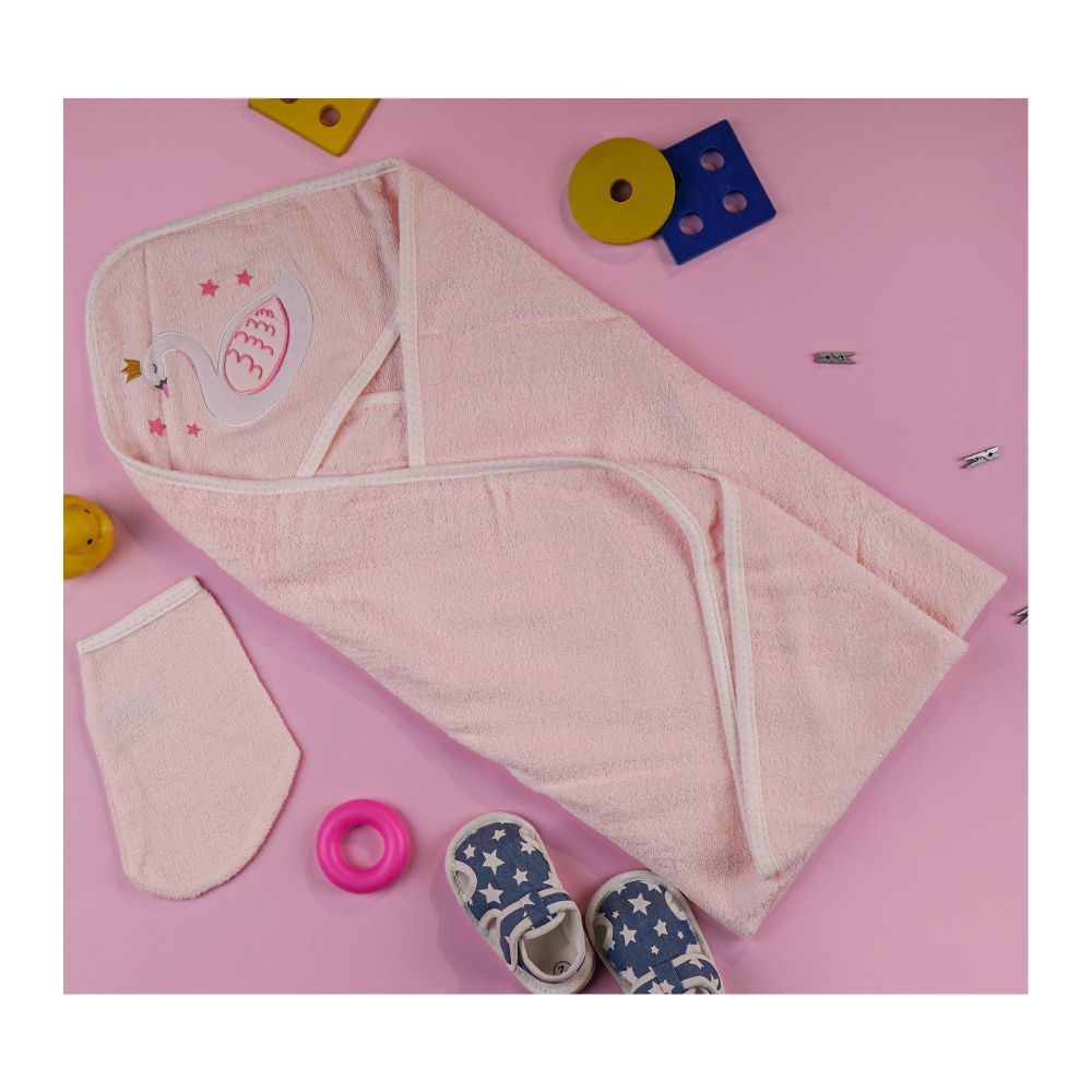 TG Kids Center Baby Hooded Bath Towel, Pink White Duck - Main Image