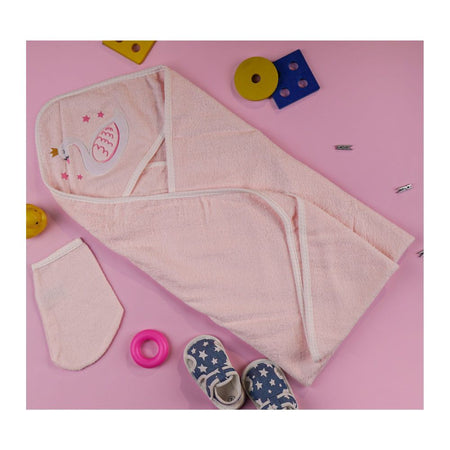 TG Kids Center Baby Hooded Bath Towel, Pink White Duck - Main Image