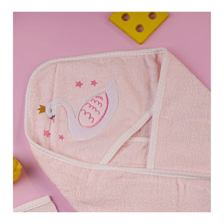 TG Kids Center Baby Hooded Bath Towel, Pink White Duck - Image 2