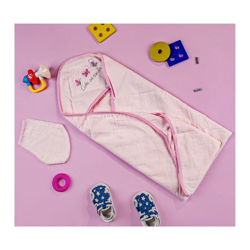 TG Kids Center Baby Hooded Bath Towel, Dark Pink Butterfly - Main Image