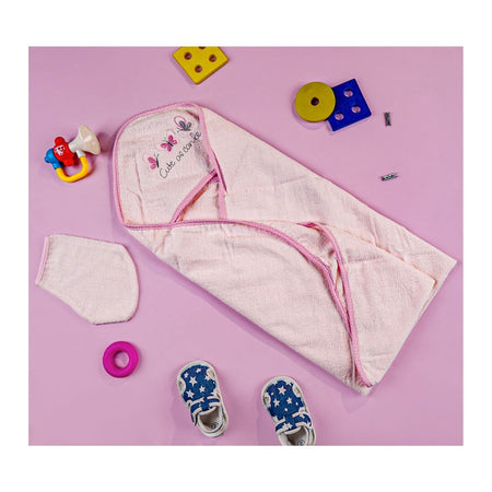 TG Kids Center Baby Hooded Bath Towel, Dark Pink Butterfly - Main Image