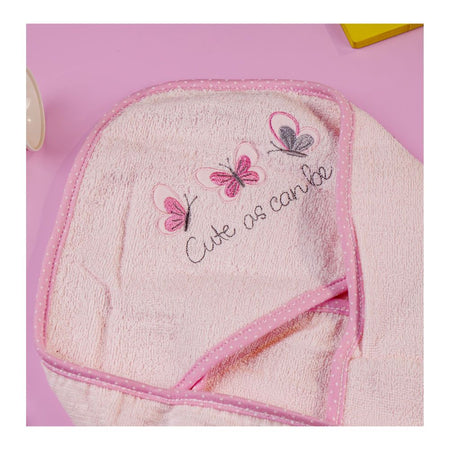 TG Kids Center Baby Hooded Bath Towel, Dark Pink Butterfly - Image 2