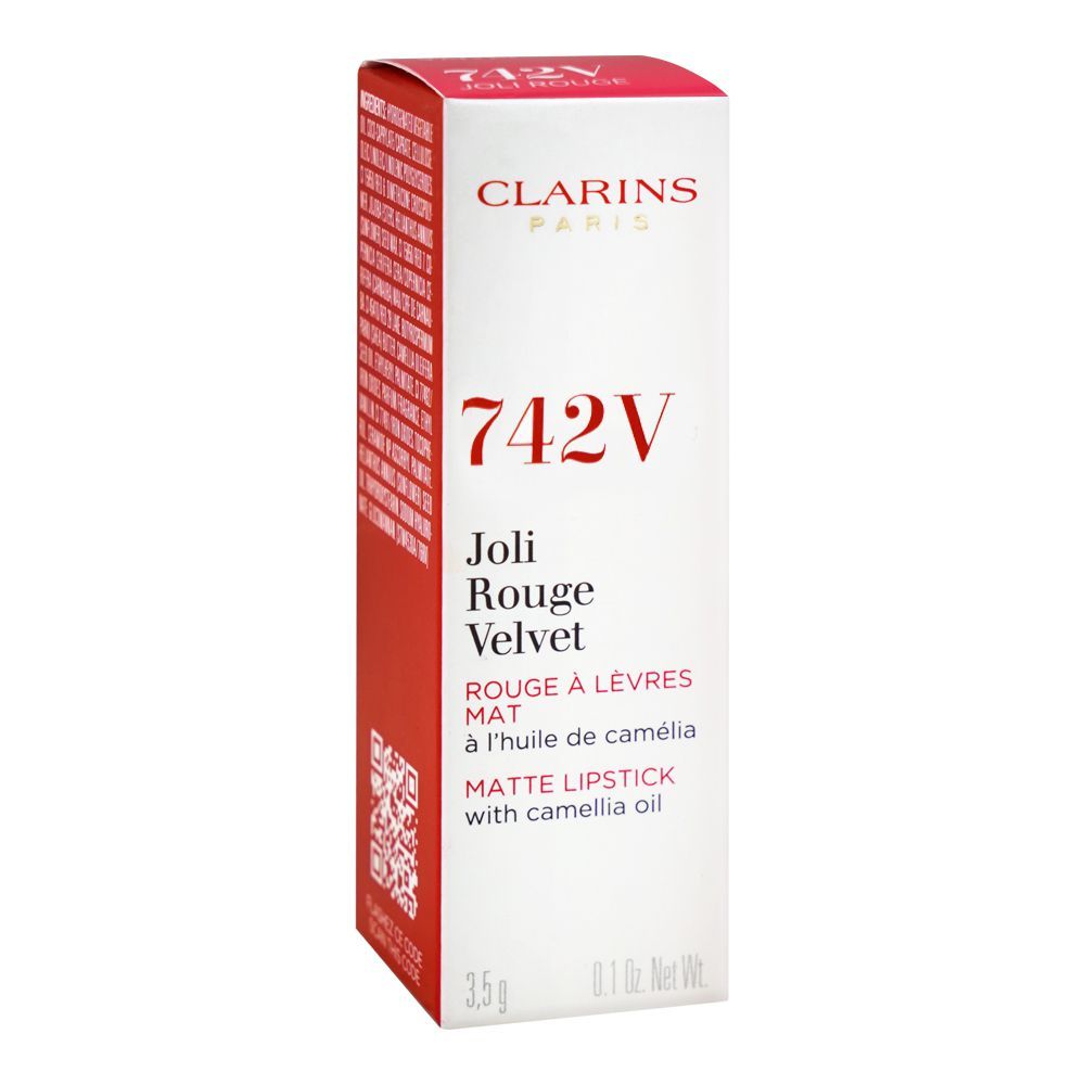 Clarins Paris Joli Rouge Velvet Camellia Oil Matte Lipstick, 742V Joli Rouge, 3.5g - Image 2