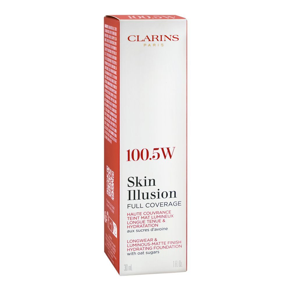 Clarins Paris Skin Illusion Full Coverage Longwear & Luminous-Matte Finish Hydrating Foundation, 100.5W, 30ml - Image 2