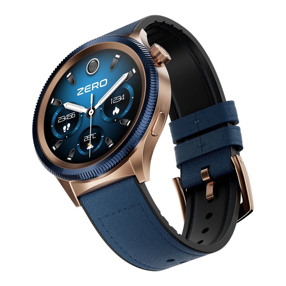 Zero 1.43 Inch Amoled HD Display Lunar 360 Smart Watch, BT Calling, IP67 Water Resistant, 8 Days Battery Life, Blue Leather - Main Image